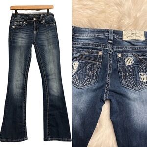 MISS ME JEANS Y2K Embellished Distressed Bootcut Jeans